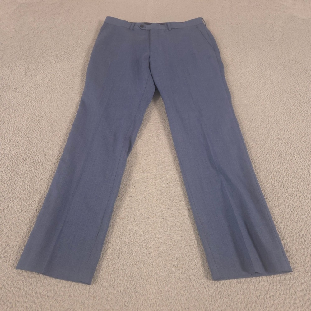 Bar III Pants Mens 34x32 Blue Slim Fit Wool Blend Flat Front Straight Slacks